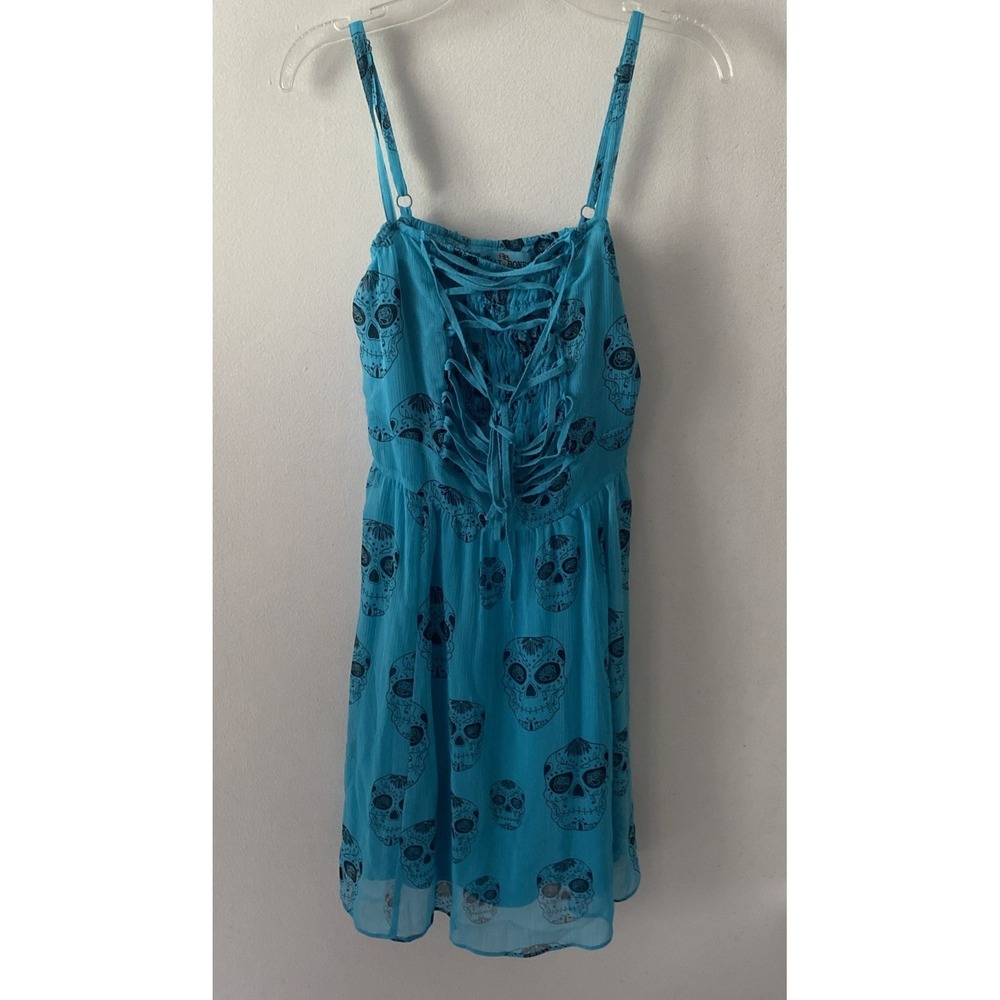 Royal Bones Women's Turquoise Skull Print MIDI Sundress Size XS